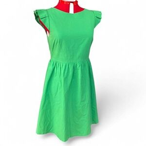 1901 Green Flutter Ruffle Sleeve Dress With Pockets Fit and Flare Size 14
